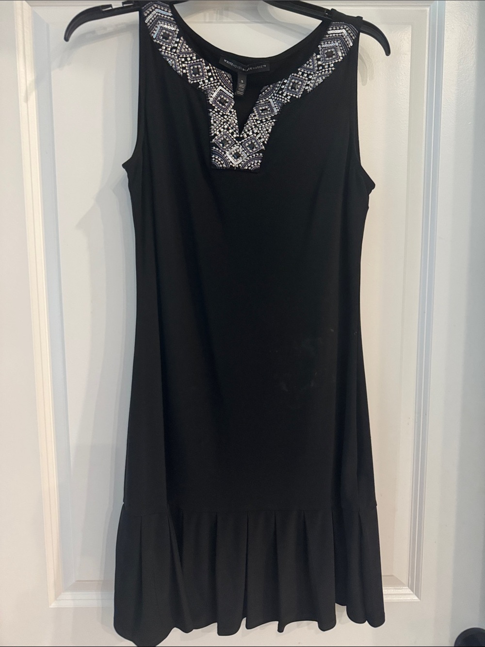 White House Black Market Black Sleeveless Dress with Embellished V-Neck